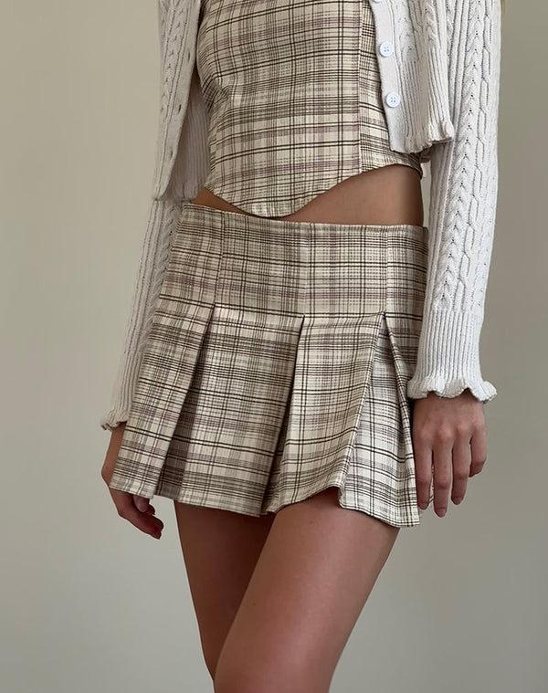 Motel Rocks Alula Mini Skirt In Cream Pastel Check