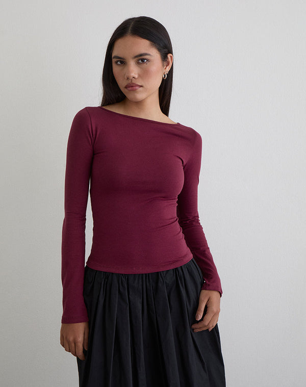 Motel Rocks Amabon Long Sleeve Top In Burgundy