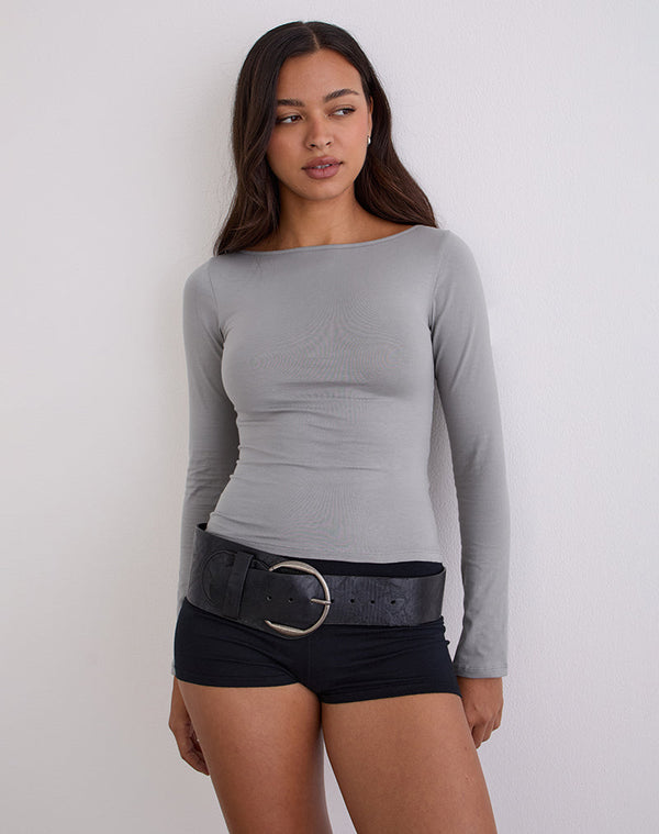 motel rocks Amabon Long Sleeve Top in Grey