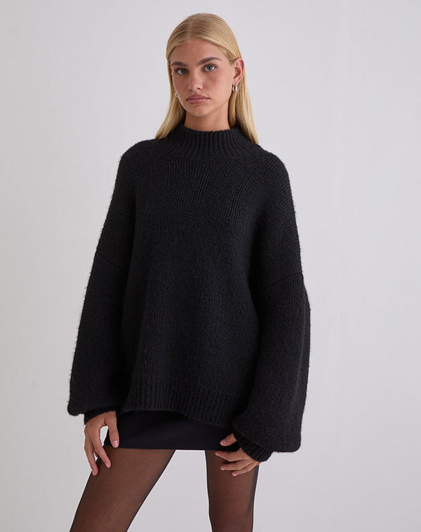 Motel Rocks Amato Oversized Jumper In Black