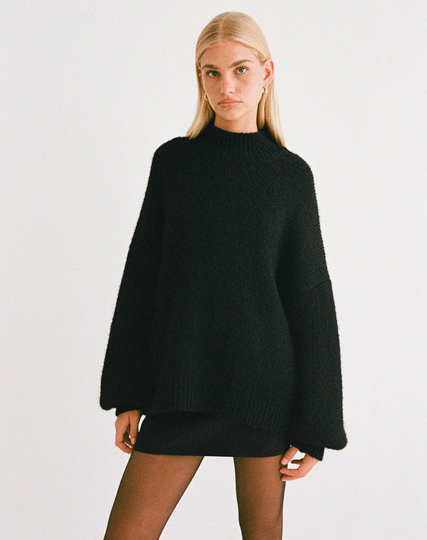 motel rocks Amato Oversized Jumper in Black
