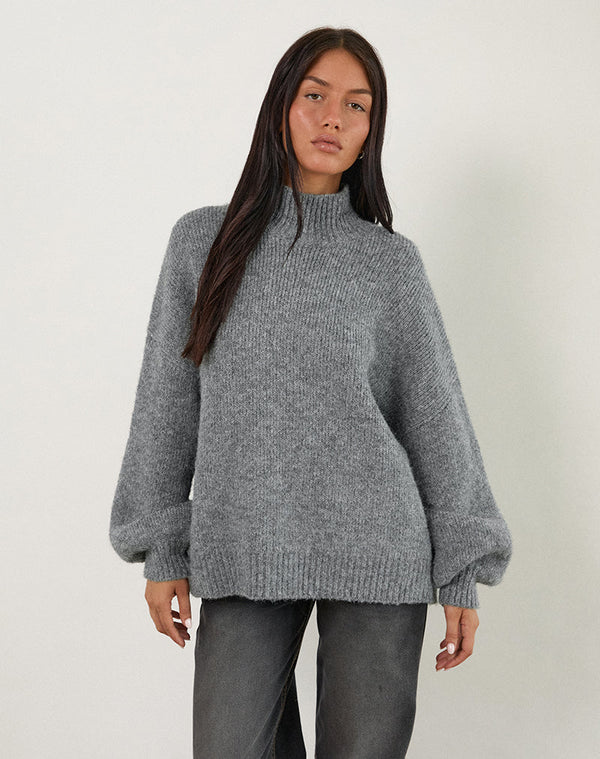 motel rocks Amato Oversized Jumper in Grey