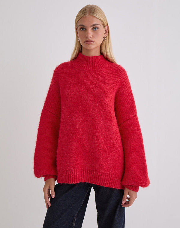 Motel Rocks Amato Oversized Jumper In Red