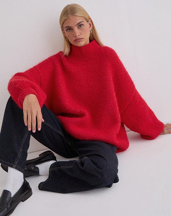 motel rocks Amato Oversized Jumper in Red