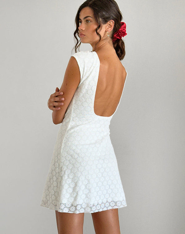 motel rocks Ambu Mini Dress in Floral Lace Ivory