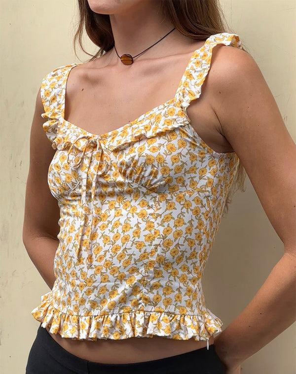 motel rocks Angelica Top in Yellow Cosmos Garden
