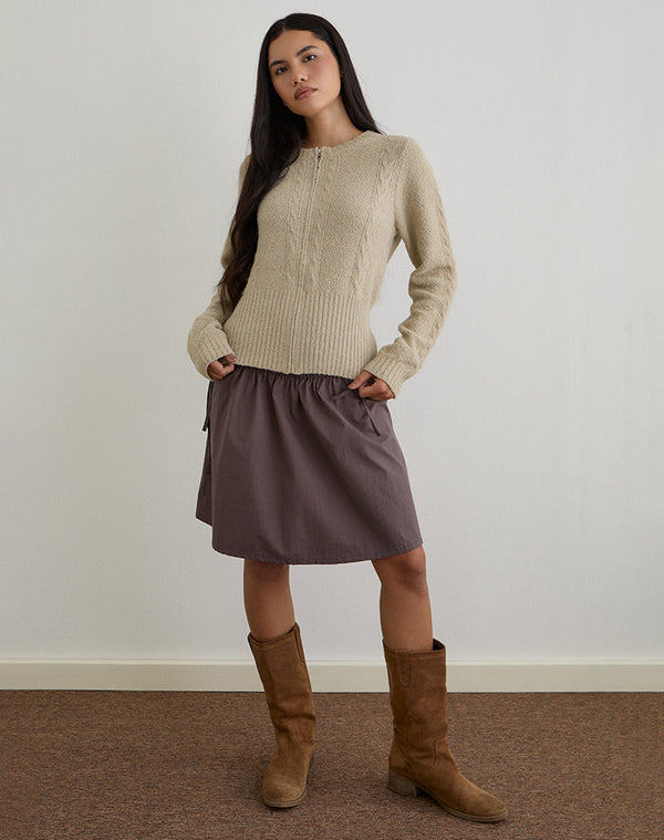 Motel Rocks Anitra Cardigan In Cable Knit Beige