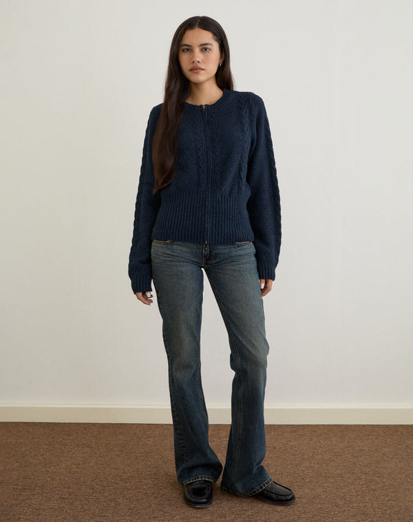 motel rocks Anitra Cardigan in Cable Knit Navy