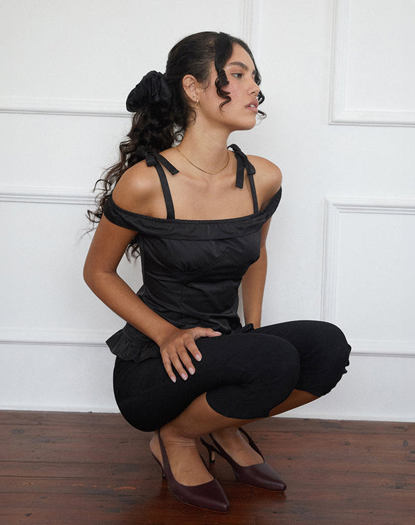 Motel Rocks Anneli Frill Hem Top In Black