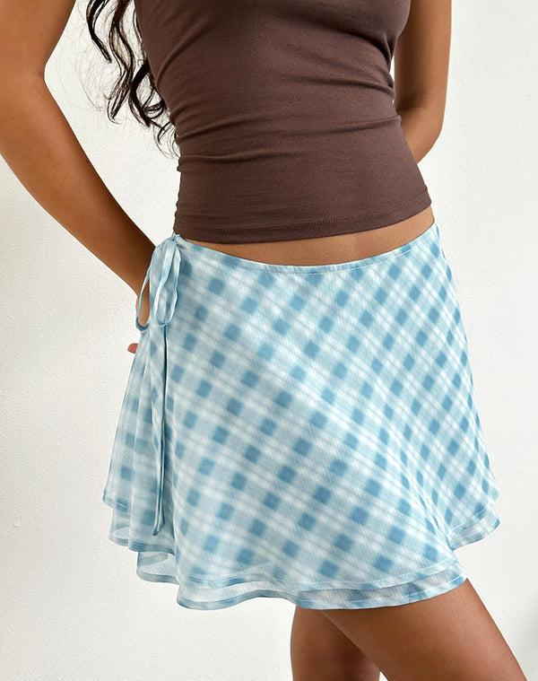 motel rocks Anora Mini Skirt in Blurred Check Blue