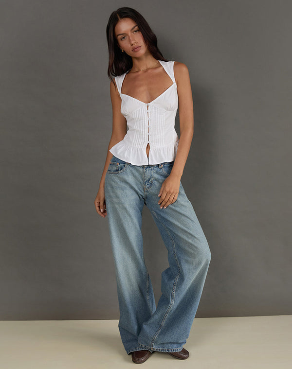 Motel Rocks Arata Top In Poplin White