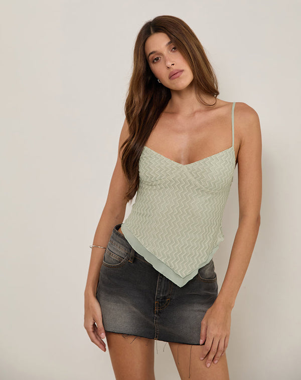 Motel Rocks Arlina Cami Top In Zigzag Mesh Sage