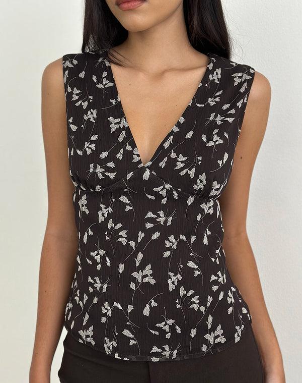 motel rocks Asali Top in Flower Chiffon Brown