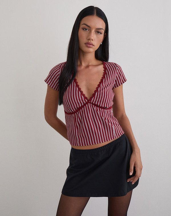 Motel Rocks Asani Top In Stripe Maroon