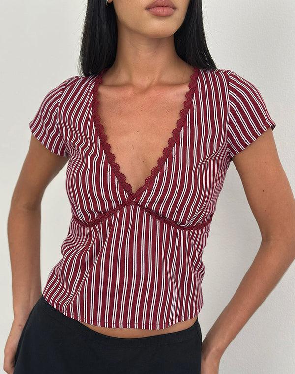 Motel Rocks Asani Top In Stripe Maroon