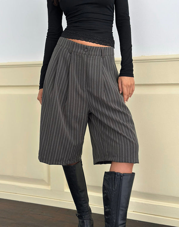 Motel Rocks Asha Short In Pinstripe Charcoal