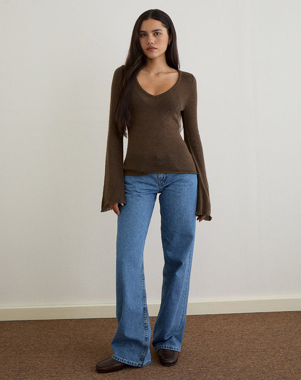 Motel Rocks Ashla Top In Sheer Knit Dark Chocolate