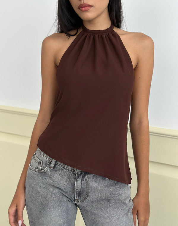 Motel Rocks Astina Halterneck Top In Chiffon Brown