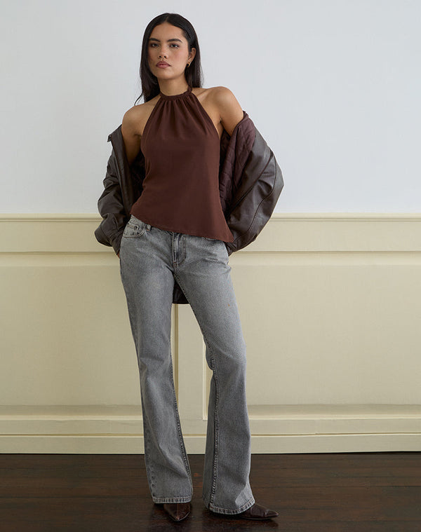 motel rocks Astina Halterneck Top in Chiffon Brown