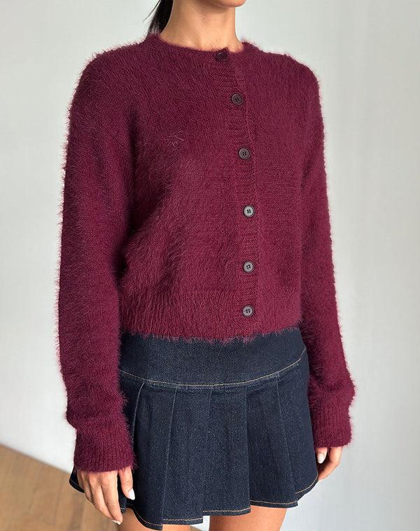 Motel Rocks Audrina Cardigan In Fluffy Burgundy