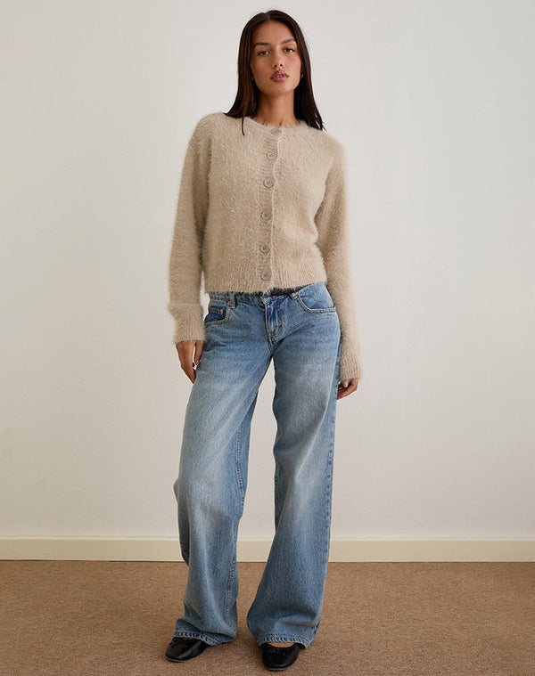 Motel Rocks Audrina Cardigan In Fluffy Knit Beige