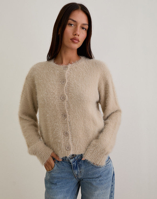 motel rocks Audrina Cardigan in Fluffy Knit Beige