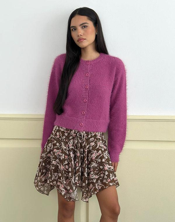 motel rocks Audrina Cardigan in Fluffy Knit Grape