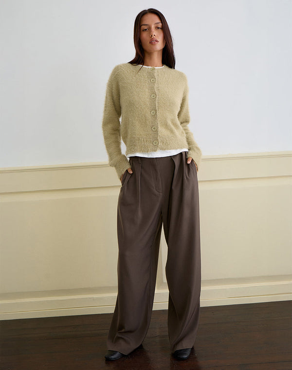 Motel Rocks Audrina Cardigan In Fluffy Knit Sage