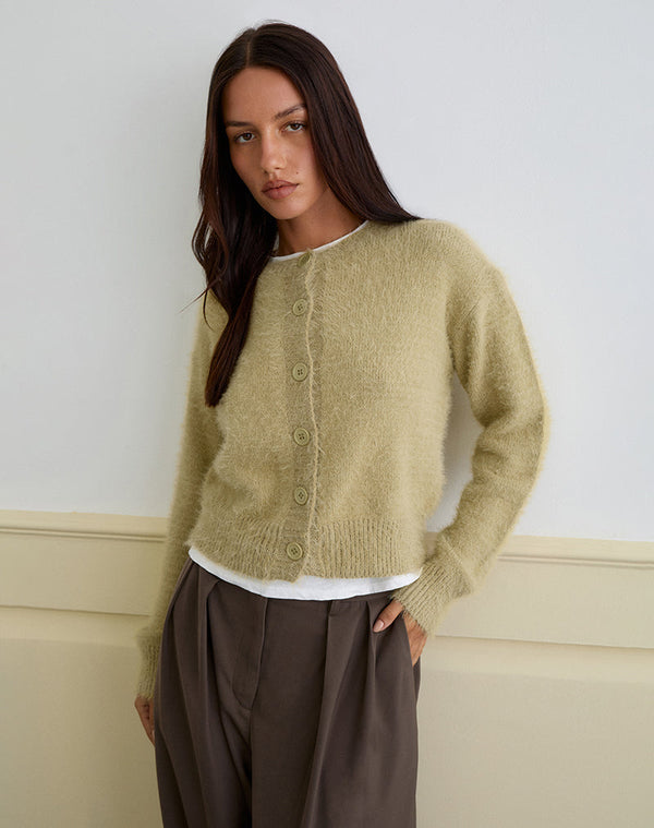 motel rocks Audrina Cardigan in Fluffy Knit Sage