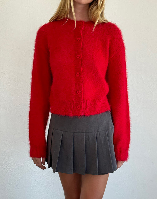 Motel Rocks Audrina Cardigan In Fluffy Red