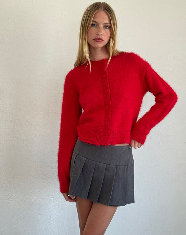 Motel Rocks Audrina Cardigan In Fluffy Red