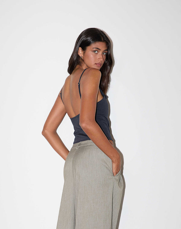 Motel Rocks Aurei Scoop Back Top In Tailoring Navy