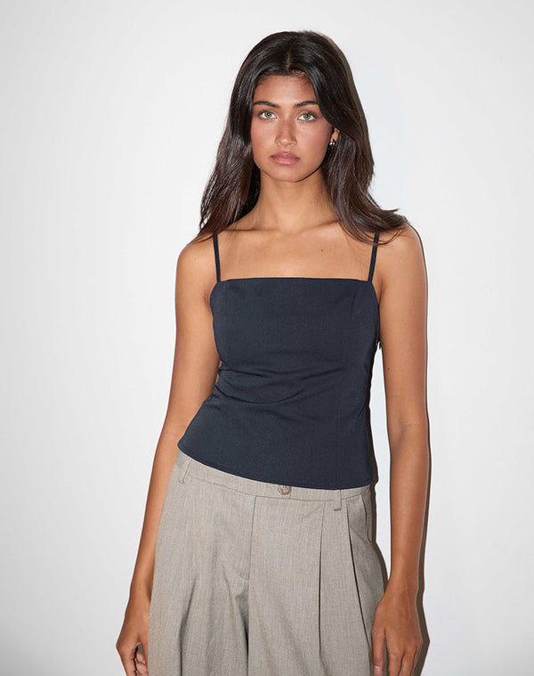 motel rocks Aurei Scoop Back Top in Tailoring Navy