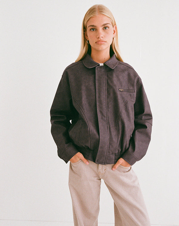 Motel Rocks Aviara Cropped Jacket In PU Dark Brown