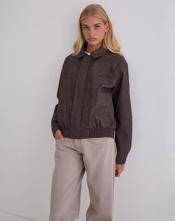 motel rocks Aviara Cropped Jacket In PU Dark Brown