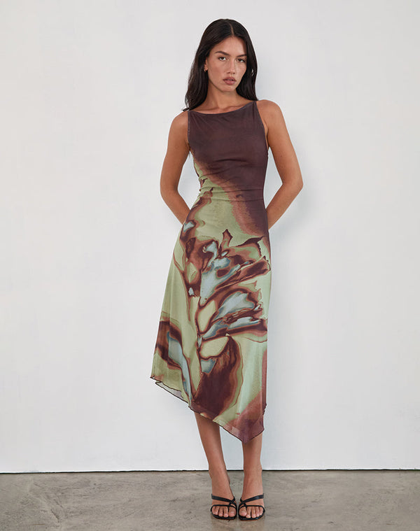 Motel Rocks Aysun Midi Dress In Lumen Mesh Brown