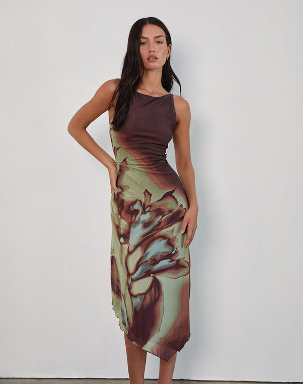 Motel Rocks Aysun Midi Dress In Lumen Mesh Brown