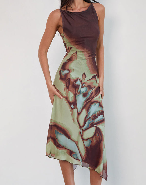 motel rocks Aysun Midi Dress in Lumen Mesh Brown