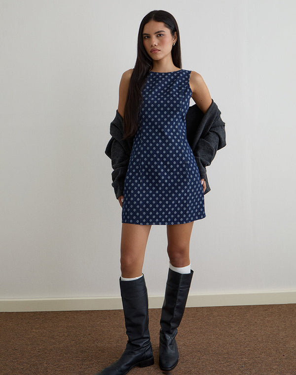 Motel Rocks Ayura Dress In Polka Chambray Indigo