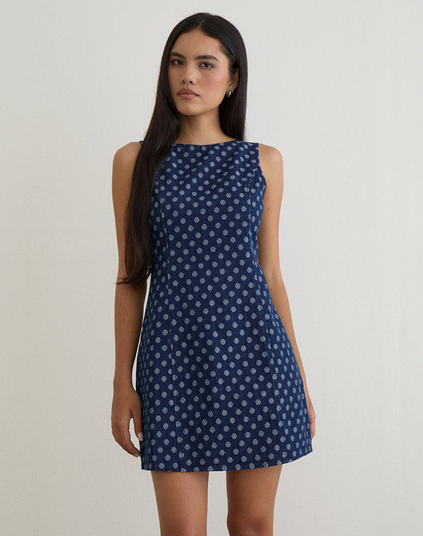 motel rocks Ayura Dress in Polka Chambray Indigo