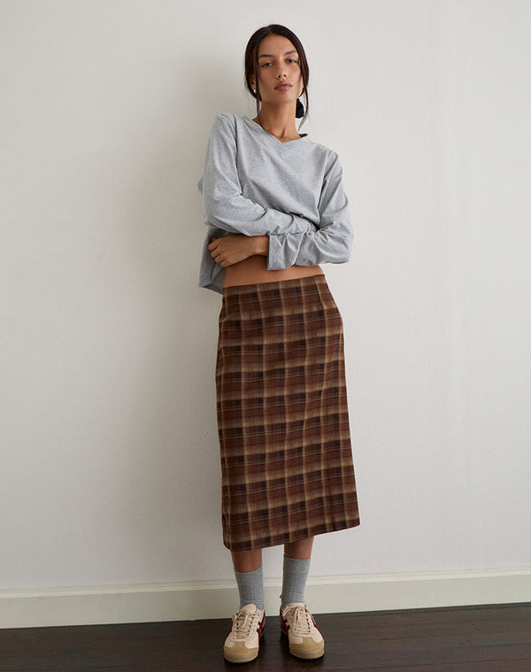 Motel Rocks Badria Midi Skirt In Tartan Brown Red