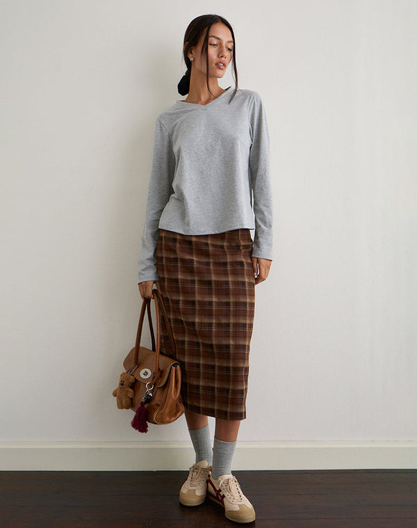 motel rocks Badria Midi Skirt in Tartan Brown Red