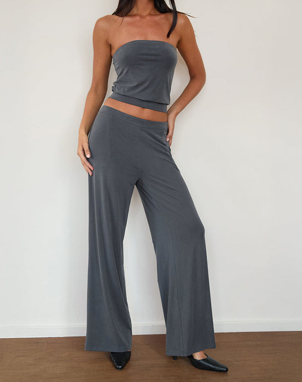 motel rocks Baku Wide Leg Trouser in Dark Grey