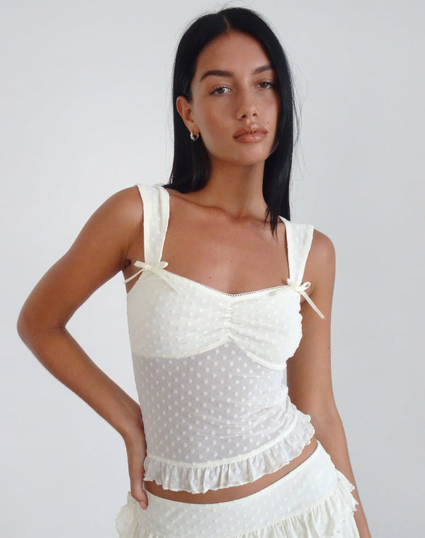 motel rocks Bartila Top in Ivory Polka Flock