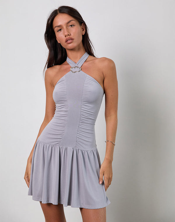 motel rocks Belasar Mini Dress in Cupro Lilac Grey