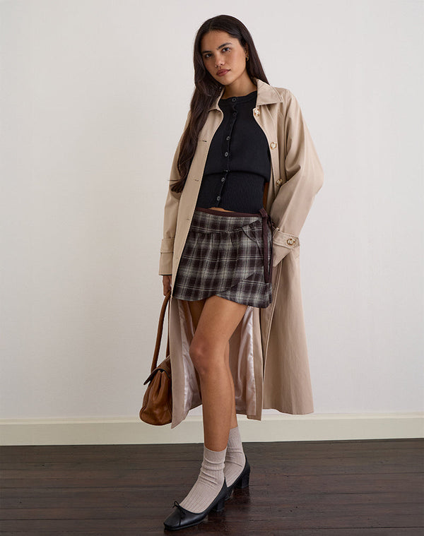 Motel Rocks Billa Wrap Mini Skirt In Grey Check