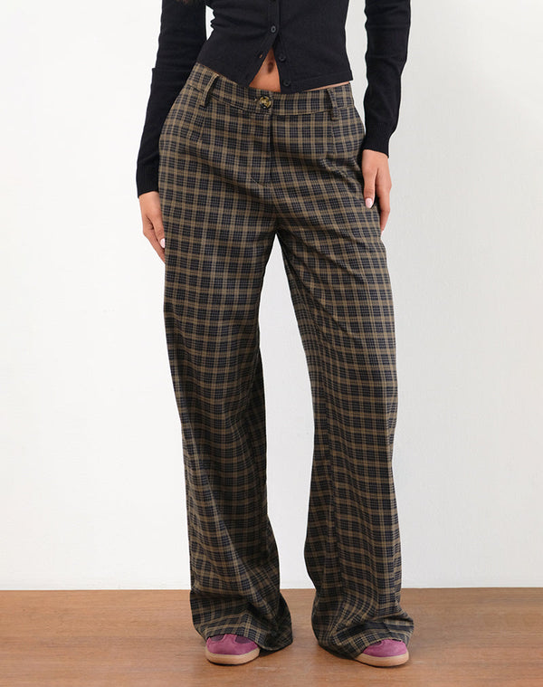 motel rocks Binar Trouser in Dark Brown Check