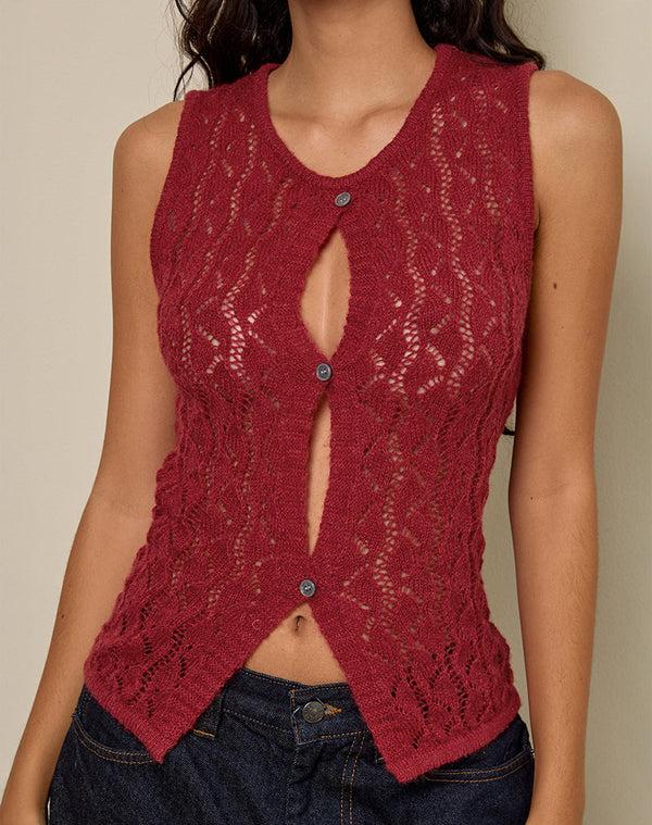 Motel Rocks Birama Button Tank Top In Knit Red
