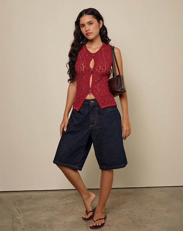 Motel Rocks Birama Button Tank Top In Knit Red
