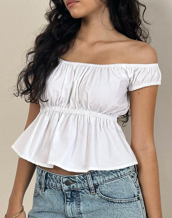 Motel Rocks Briari Drawstring Top In Poplin White